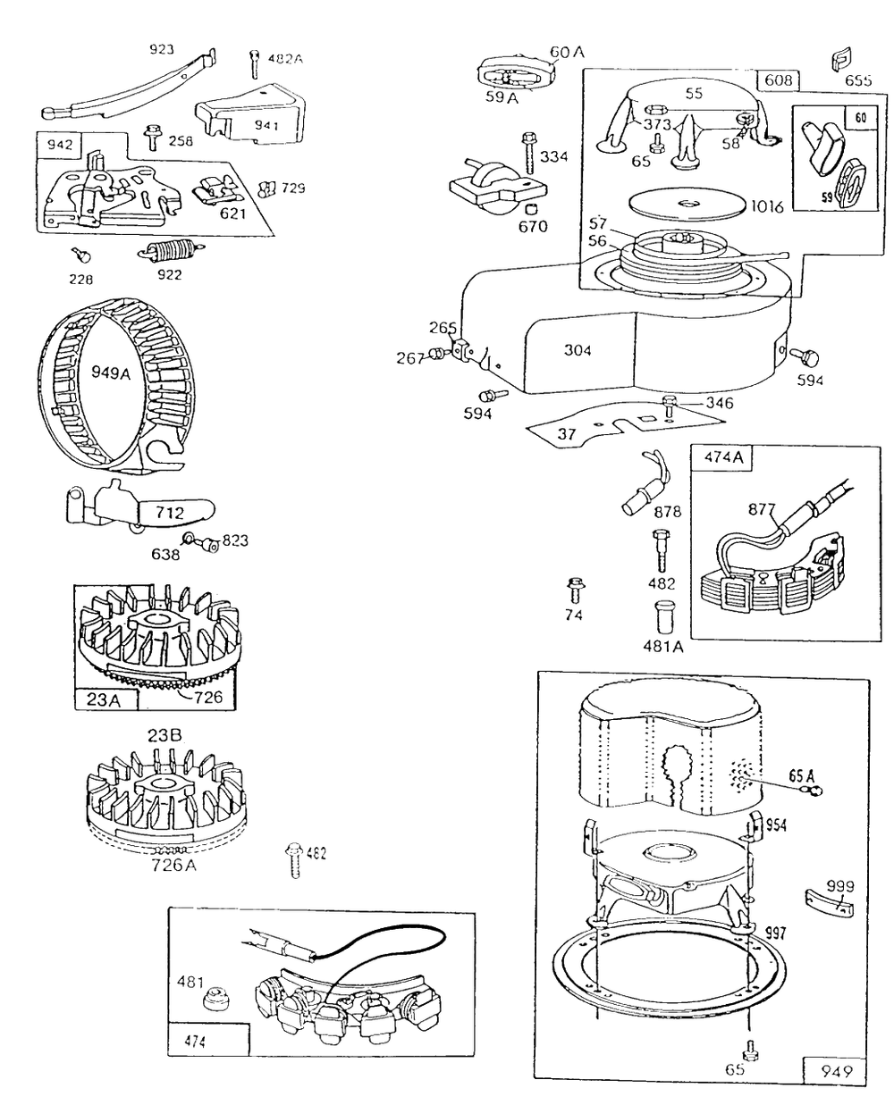 Blower Hsg,flywheels,rewinds Diagram and Parts List for 130902-1248-XX  Briggs and Stratton Engine